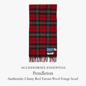Pendleton Authentic Cluny Red Tartan 100% Virgin Wool Fringe Scarf USA